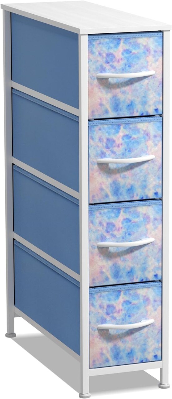 Sorbus 4 Drawers Narrow Dresser - with Steel Frame, Wood Top & Easy Pull Fabric Bins for Small Spaces, Closets, Bedroom, Bathroom & Laundry